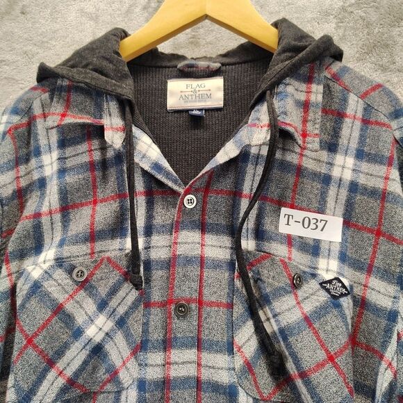 Flag & Anthem Paxton Plaid Hooded Flannel Thermal Lined Shacket Red/Blue/Gray XL - Picture 12 of 12